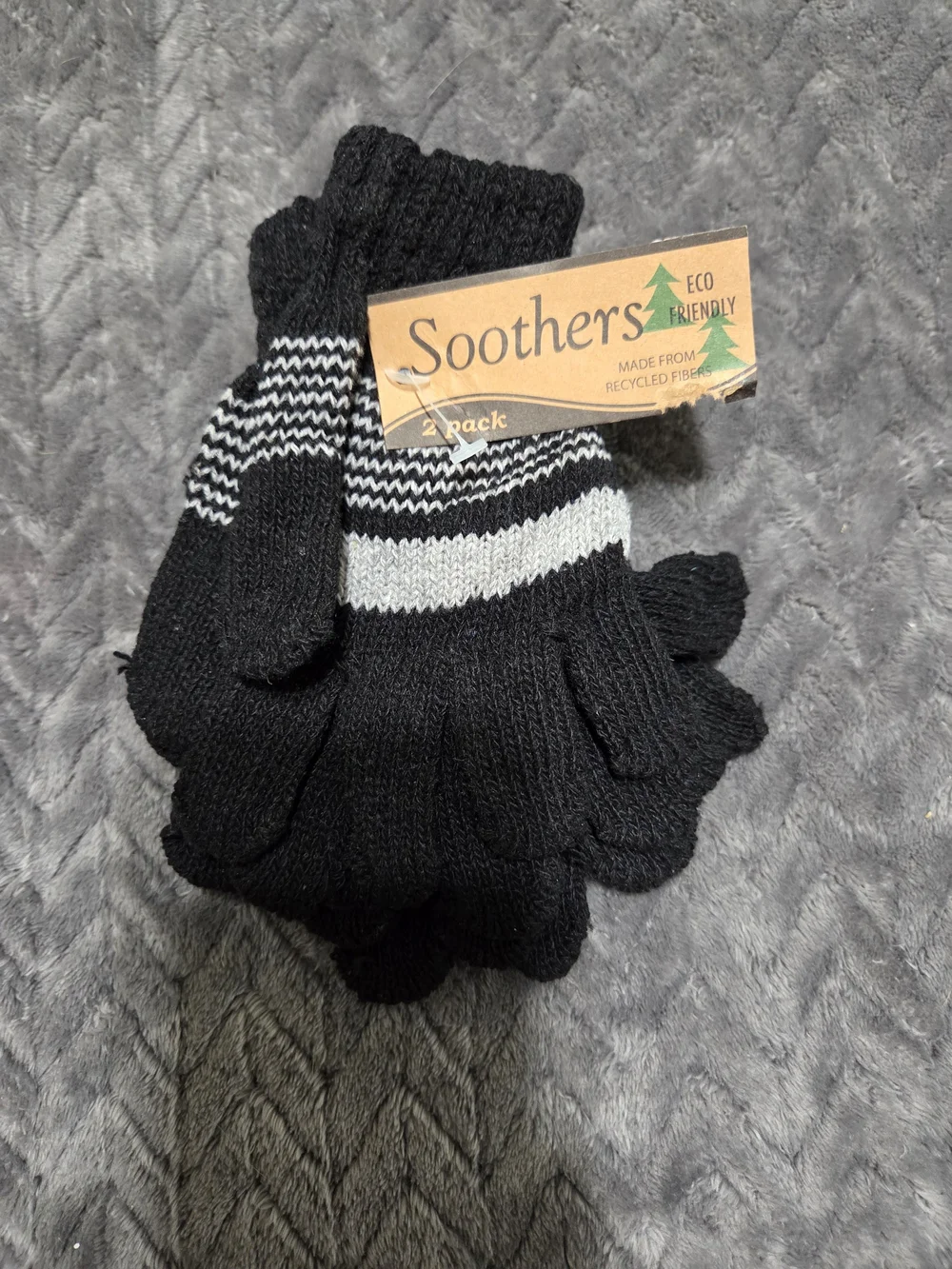Kids Black Knit Mittens Set